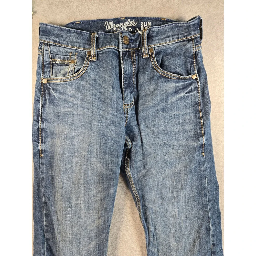 Wrangler Retro Slim Boot Jeans Mens 30x27 Blue Denim Western Casual Cowboy
